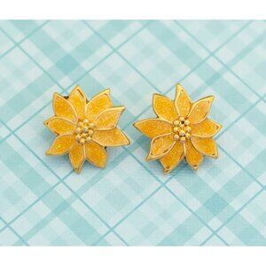 Art Nouveau Unique Flower Gold Tone Clip On Earrings by Avon - L5